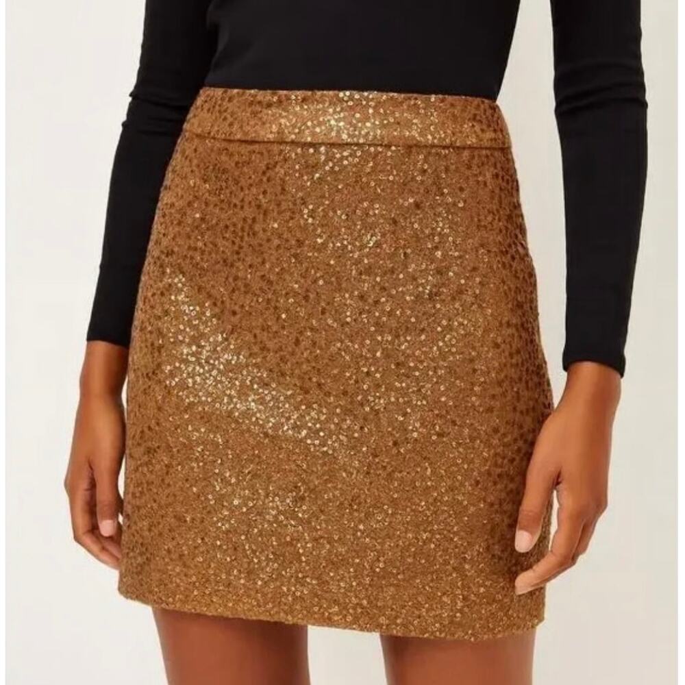 Ann Taylor LOFT Wool Blend Sequin Camel Brown Petite SIZE 12 Mini Skirt NWT